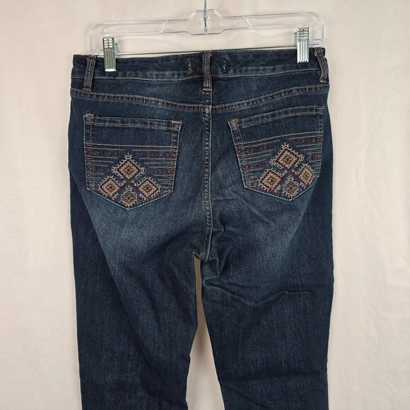 Vintage America Blues Boho Bootcut Women's 8 Blue Dark Wash Embroidered Pockets - Picture 7 of 16
